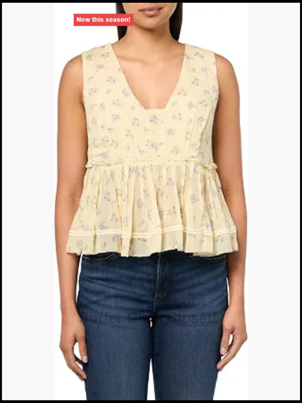 Lucky Brand Women's Printed Ruched Ruffle V Neck Blouse Sleeveless Tank Top